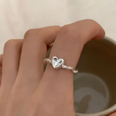 Women Fashion Simple Solid Heart-Shaped Open Ring