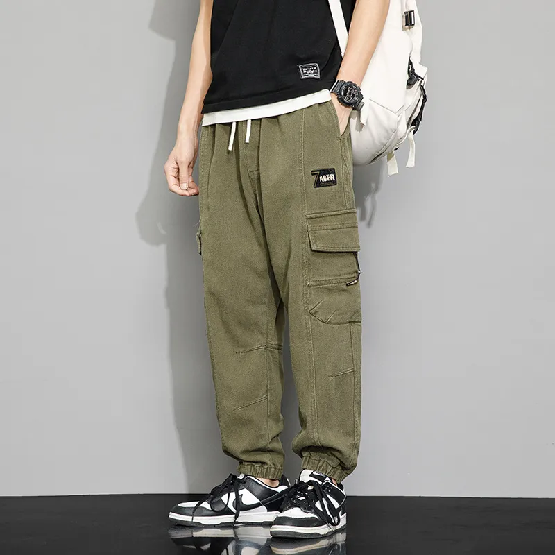 Men Spring Autumn Casual Loose Plus Size Jogger Cargo Pants Cotton