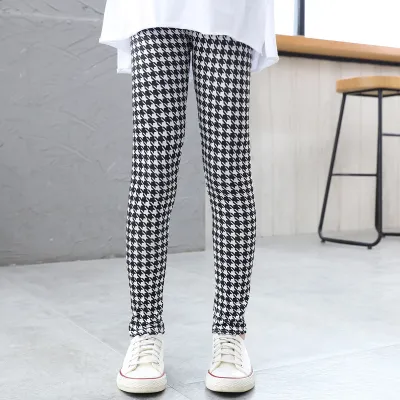 Kids Girls Casual Cute Houndstooth Bow Heart Flower Print Tight Leggings Pants Summer Leisure Milk Fiber Mid-Waist