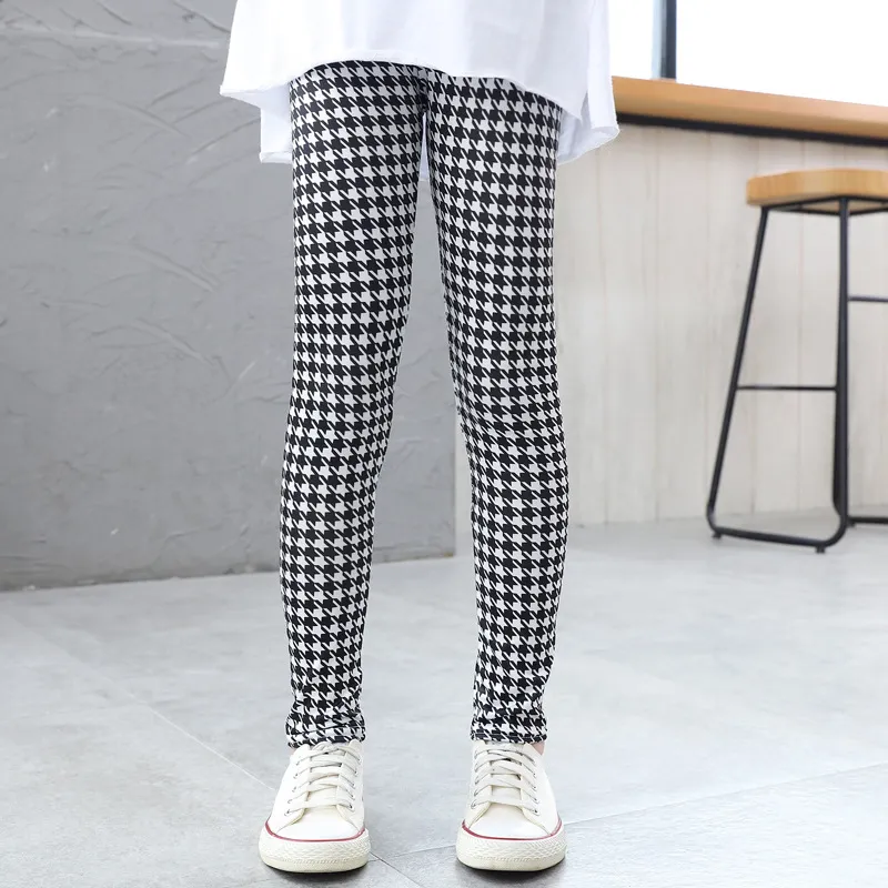 Kids Girls Casual Cute Houndstooth Bow Heart Flower Print Tight Leggings Pants Summer Leisure Milk Fiber Mid-Waist