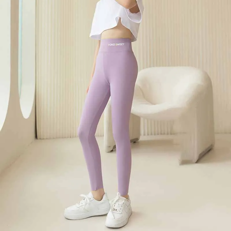 Kids Toddler Big Girls Summer Fashion Casual Basic Solid Color High Waist Cropped Tight Leggings Pants