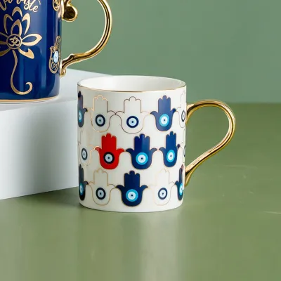 Simple Creative Devil Eye Gold Ceramic Coffee Mug with Handle, European Style