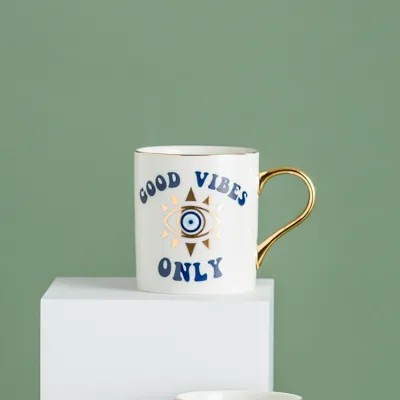 Simple Creative Devil Eye Gold Ceramic Coffee Mug with Handle, European Style