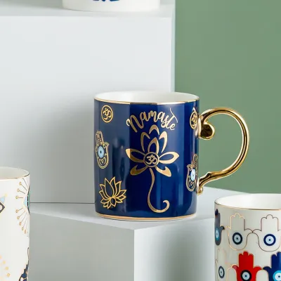 Simple Creative Devil Eye Gold Ceramic Coffee Mug with Handle, European Style