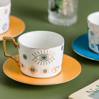 Simple Creative Devil Eye Ceramic Coffee Cup with Gold Pattern