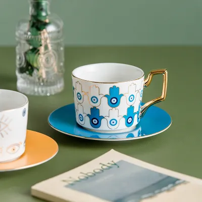 Simple Creative Devil Eye Ceramic Coffee Cup with Gold Pattern