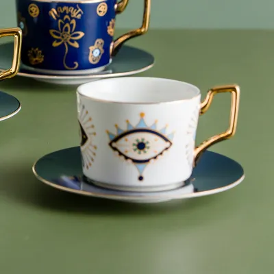 Simple Creative Devil Eye Ceramic Coffee Cup with Gold Pattern