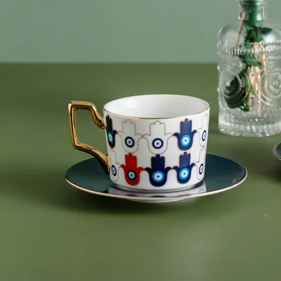 Simple Creative Devil Eye Ceramic Coffee Cup with Gold Pattern