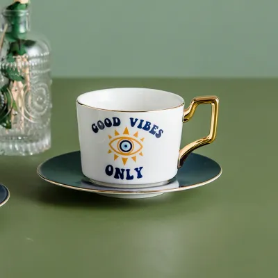Simple Creative Devil Eye Ceramic Coffee Cup with Gold Pattern