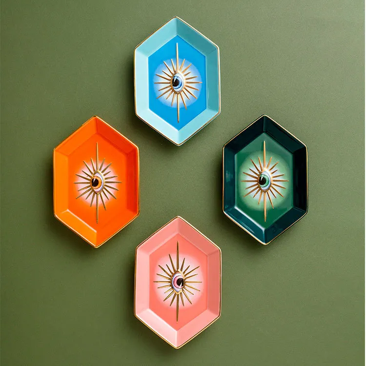 Simple Creative Colorful Hexagonal Eyes Ceramic Tray European Style Home Kitchen Decorative Plate