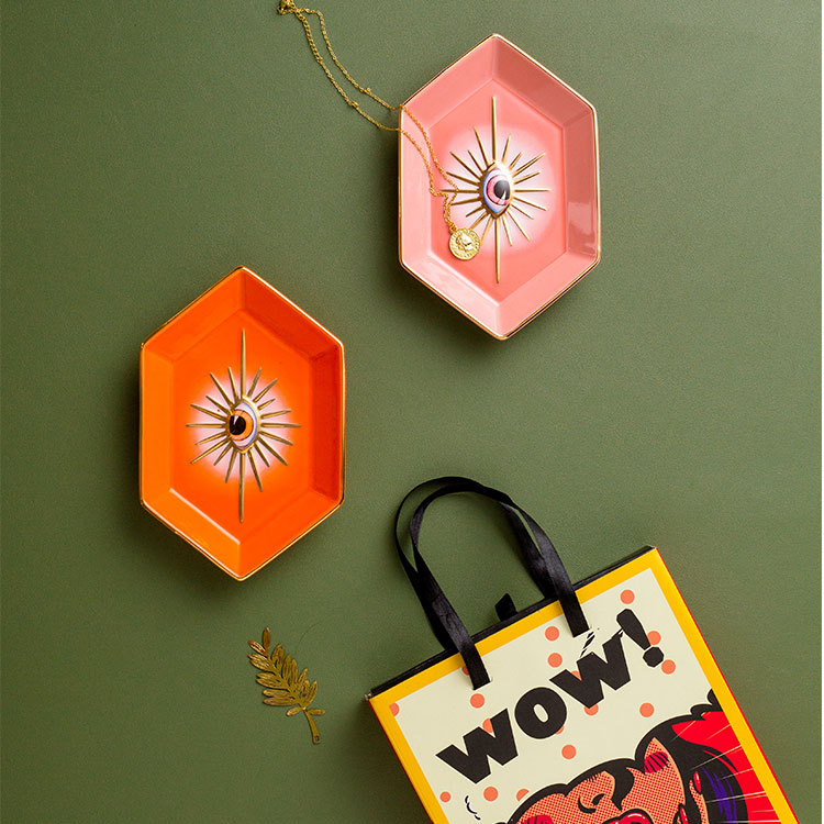 Wholesale Simple Creative Colorful Hexagonal Eyes Ceramic Tray