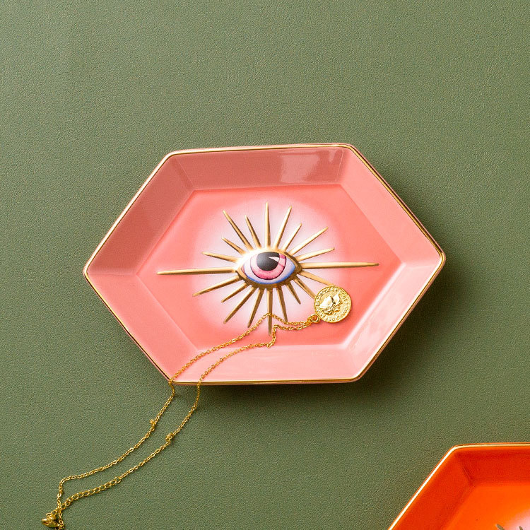 Wholesale Simple Creative Colorful Hexagonal Eyes Ceramic Tray