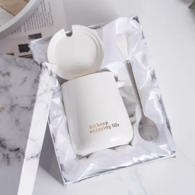 Modern Simplicity Solid Color Ceramic Mug With Lid And Spoon For Office