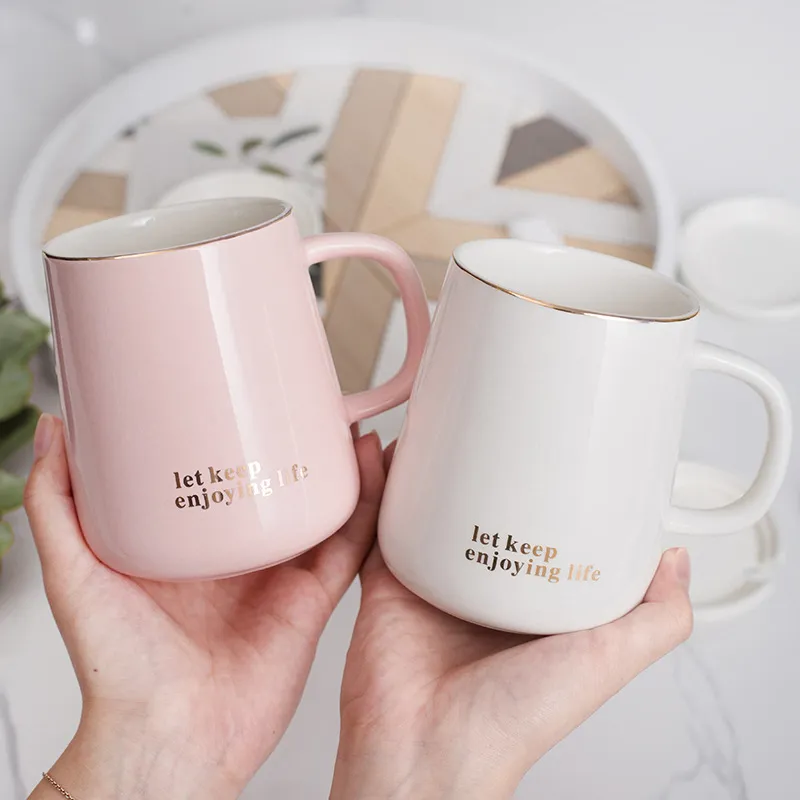 Modern Simplicity Solid Color Ceramic Mug With Lid And Spoon For Office