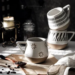 Creative Geometric Round Hand-Painted Ceramic Mug With Handle