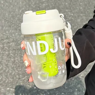 Simple Fashion High Temperature Portable Plastic Tea Cup with Straw for Outdoor