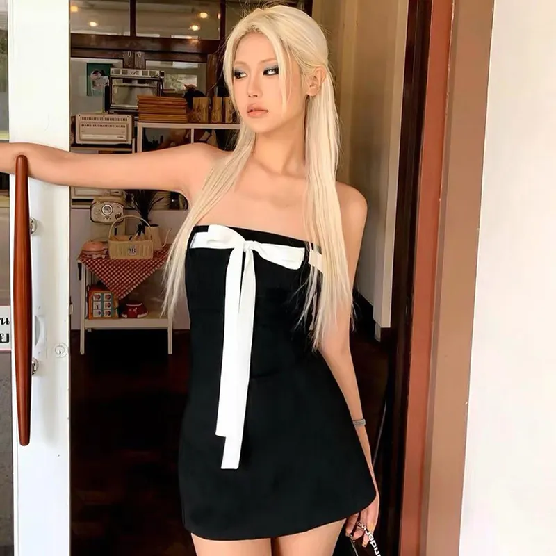 Summer Women Fashion Sexy Strapless Bow Backless Midi Dress