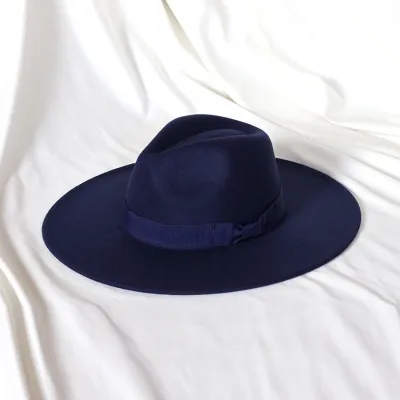 Men Fashion Bow Big Brim Jazz Wool Hat Polyester Tapered