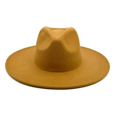 Men Fashion Bow Big Brim Jazz Wool Hat Polyester Tapered