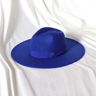 Men Fashion Bow Big Brim Jazz Wool Hat Polyester Tapered