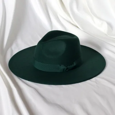 Men Fashion Bow Big Brim Jazz Wool Hat Polyester Tapered