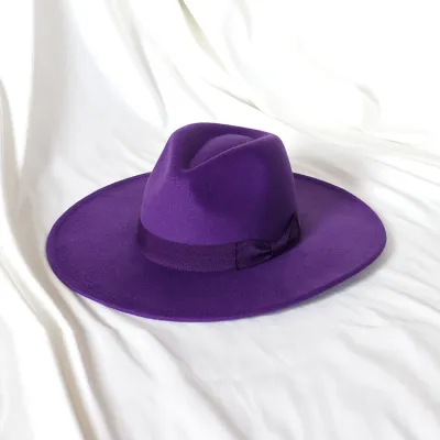 Men Fashion Bow Big Brim Jazz Wool Hat Polyester Tapered