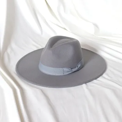 Men Fashion Bow Big Brim Jazz Wool Hat Polyester Tapered