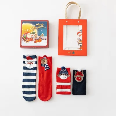 Simple Cartoon Cute Christmas Elk Snowman Cotton Socks Gift Box for Men Women