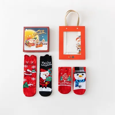 Simple Cartoon Cute Christmas Elk Snowman Cotton Socks Gift Box for Men Women