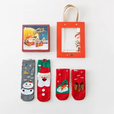 Simple Cartoon Cute Christmas Elk Snowman Cotton Socks Gift Box for Men Women