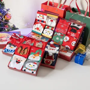 Simple Cartoon Cute Christmas Elk Snowman Cotton Socks Gift Box for Men Women