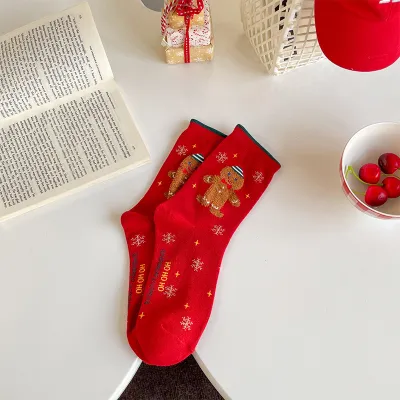 Simple Cartoon Cute Christmas Snowman Santa Claus Tube Socks for Women