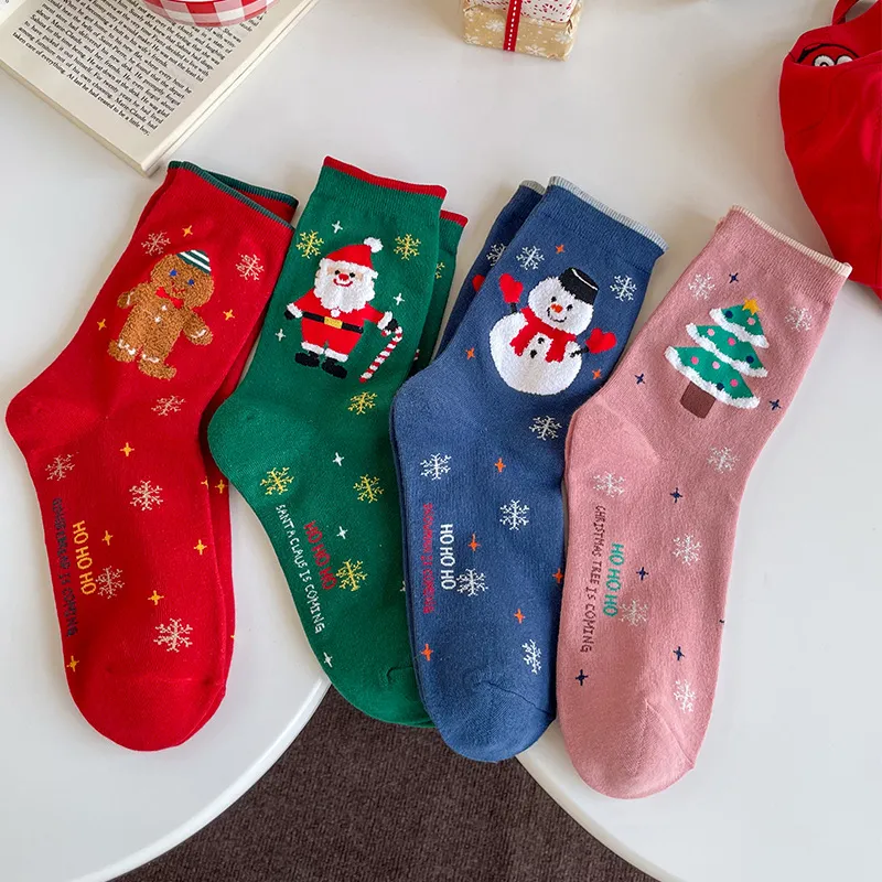 Simple Cartoon Cute Christmas Snowman Santa Claus Tube Socks for Women