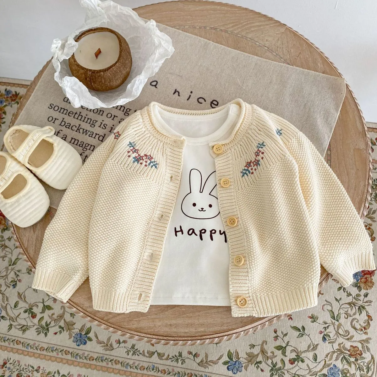 Kids Baby Girls Autumn Winter Casual Cute Tiny Flower Long Sleeve Cardigan Knitted Sweater Cotton