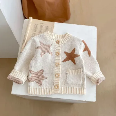 Kids Baby Girls Autumn Winter Casual Cute Star Long Sleeve Knitted Cardigan Sweater and Shorts Set