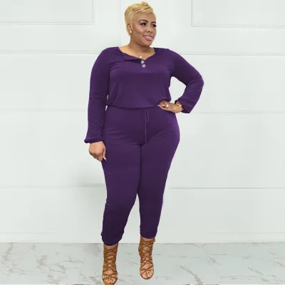 Women Casual Solid Color Strap Plus Size Jumpsuit