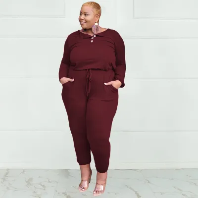 Women Casual Solid Color Strap Plus Size Jumpsuit