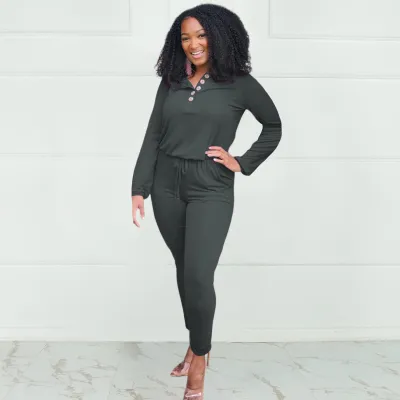Women Casual Solid Color Strap Plus Size Jumpsuit