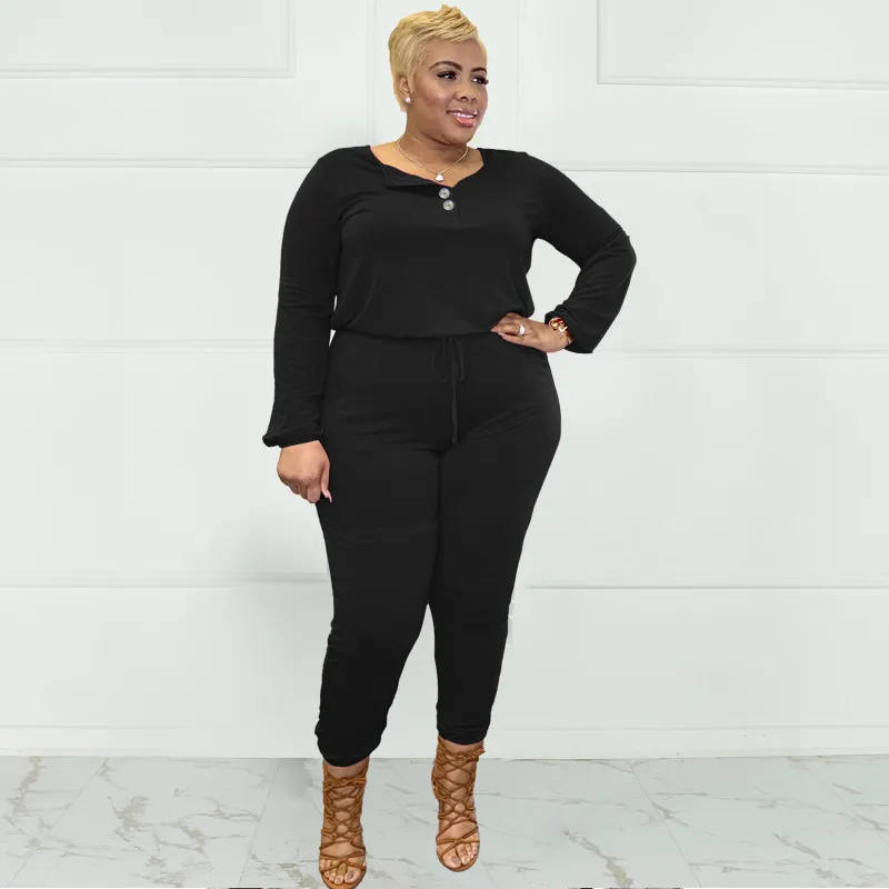 Women Casual Solid Color Strap Plus Size Jumpsuit