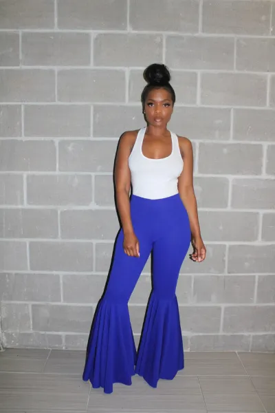 Women Casual Plus Size Solid Color Micro Flared Pants