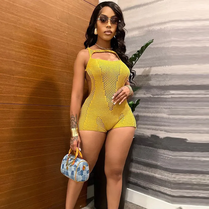 Summer Women Sexy Knitted Breathable Sleeveless Rompers