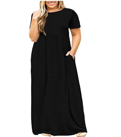 Summer Women Casual Plus Size Floral Print Round Neck Short Sleeve Maxi Dress
