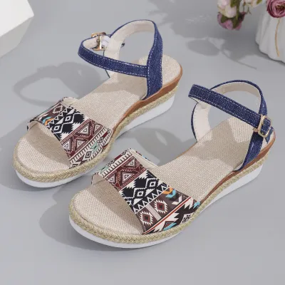 Summer Women Plus Size Ethnic Style Peep Toe PU Sandals