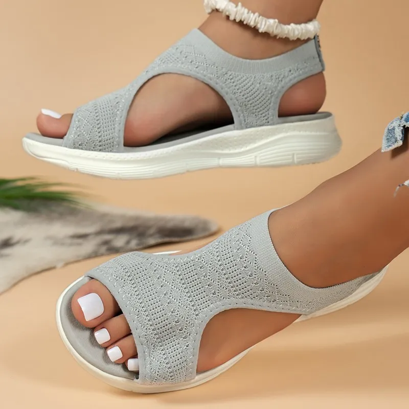 Summer Women Casual Plus Size Peep Toe Fly-Woven Breathable Thick-Soled Sandals
