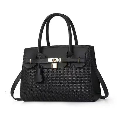Women Fashion Casual Large Capacity Plaid Lock PU Tote Handbag