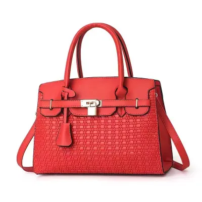 Women Fashion Casual Large Capacity Plaid Lock PU Tote Handbag