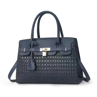 Women Fashion Casual Large Capacity Plaid Lock PU Tote Handbag