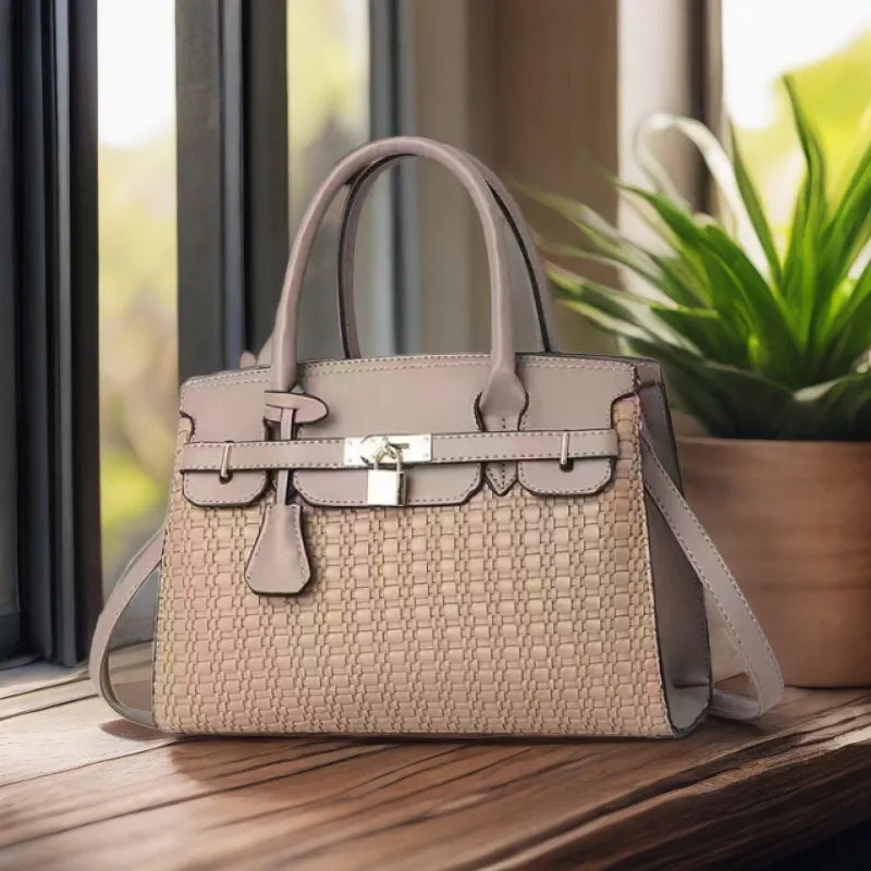 Women Fashion Casual Large Capacity Plaid Lock PU Tote Handbag