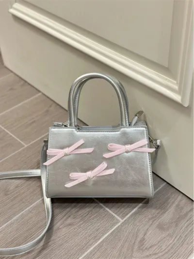 Women Fashion Bow Square PU Hand Shoulder Bag Small Vertical Square Magnetic Buckle