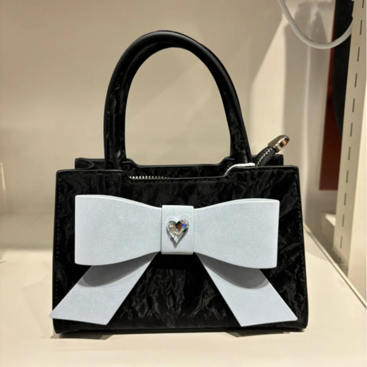 Women Fashion Bow Square PU Hand Shoulder Bag Small Vertical Square Magnetic Buckle
